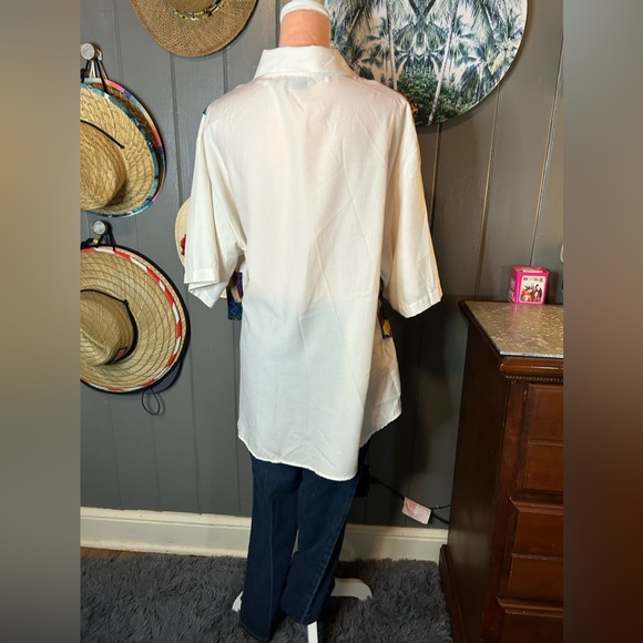 Vintage Floral Vest Attached to Off-White Buttonup Large - Picture 3 of 9